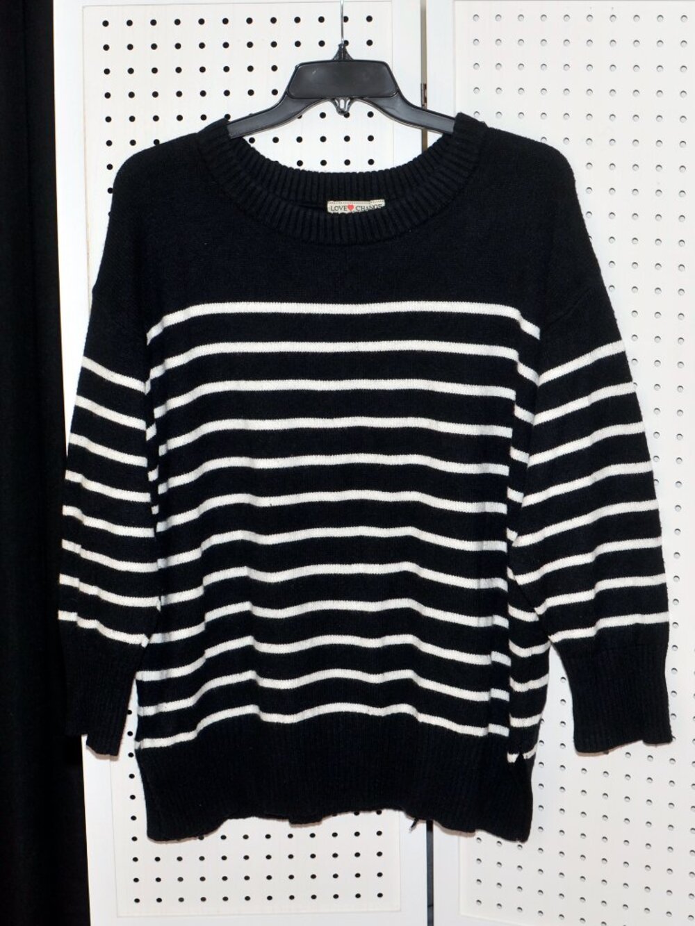 Plus Size 2X Love Change Italy Black & White Striped Crewneck Pullover Sweater